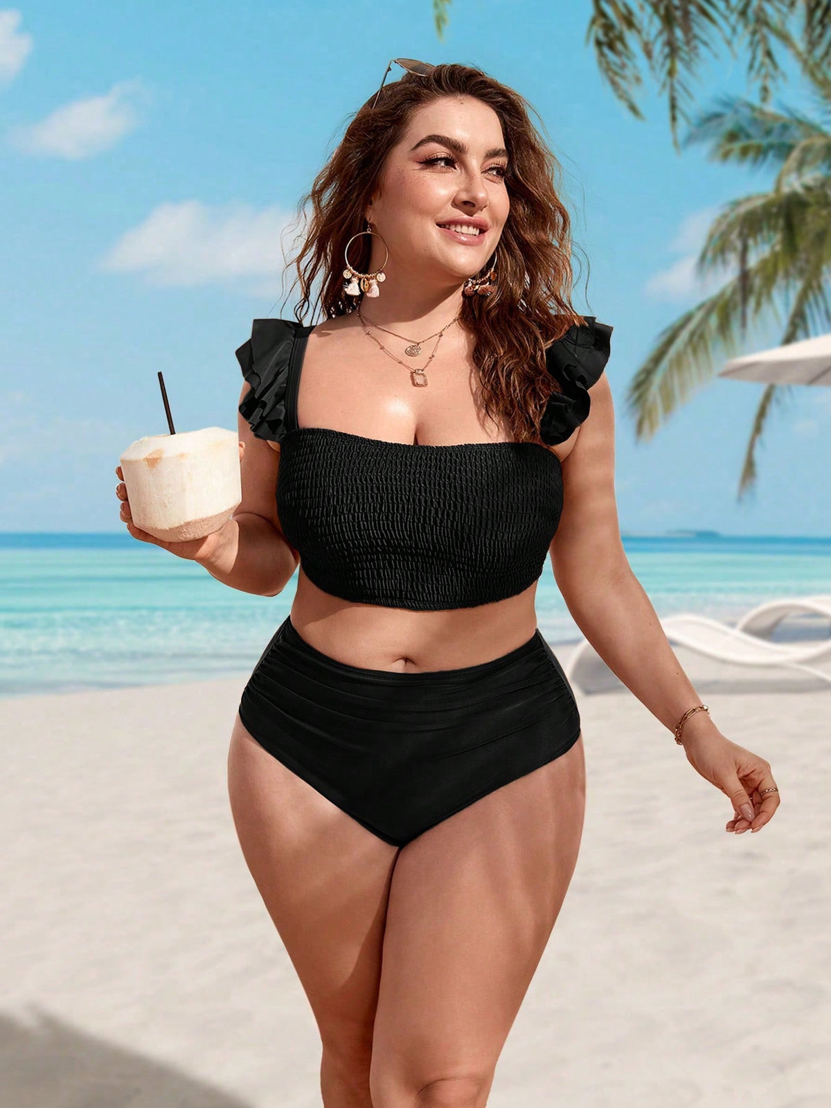 GLOZIFY SWIM CURVE BIQUÍNI PLUS SIZE CINTURA ALTA COM BABADO