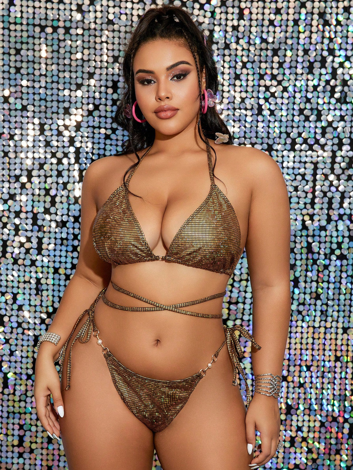 GLOZIFY CONJUNTO DE MAIÔ BIQUÍNI SEXY PLUS SIZE COM GRAVATA DE PESCOÇO