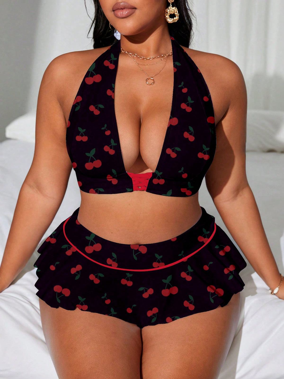 GLOZIFY CONJUNTO DE MAIÔ BIQUÍNI PLUS SIZE COM DECOTE HALTER