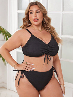 GLOZIFY CONJUNTO BIQUÍNI SÓLIDO CANELADO PLUS SIZE