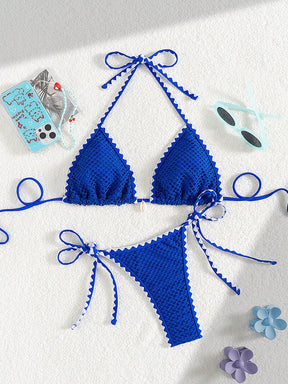 Biquíni liso GLOZIFY com amarração no pescoço e calcinha ajustável, ideal para praia e verão