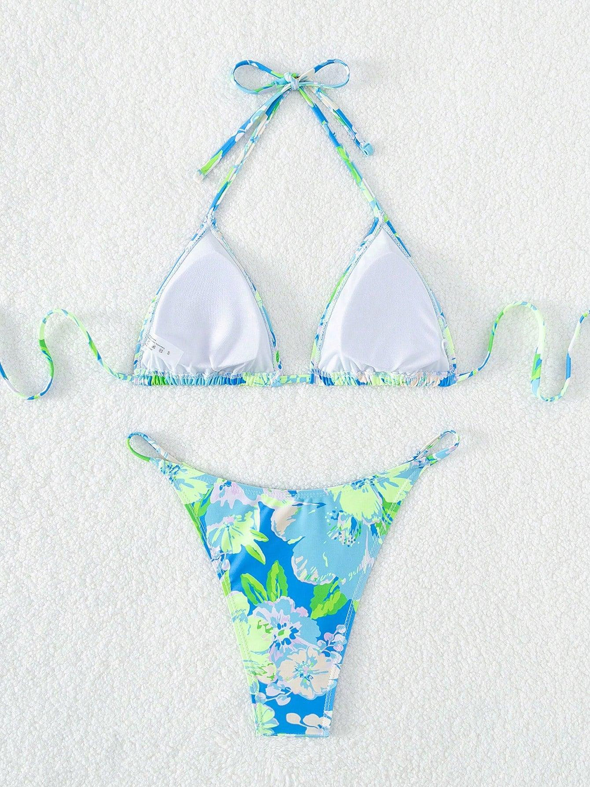 Glozify Swim Mod: Conjunto Floral Cabresto, Triângulo Sutiã & 2 Peças Tanga Biquíni - Glozify